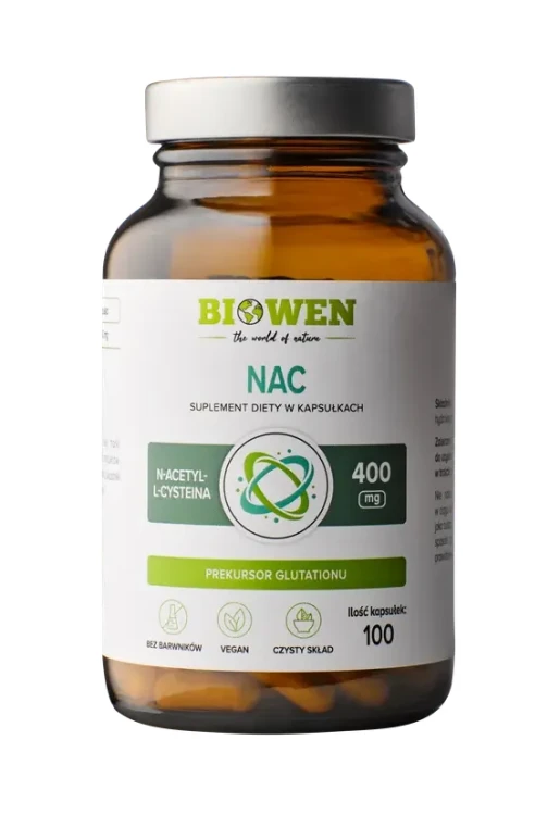 Biowen NAC 400 mg 100 kapsułek Vege wspiera wątrobę i drogi oddechowe ma działanie antyoksydacyjne