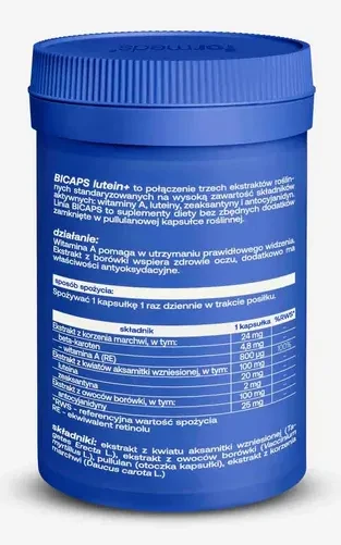 Formeds BICAPS lutein+ (luteina, zeaksantyna, antocyjanidyn, witamina A) 60 kapsułek Vege wspiera wzrok