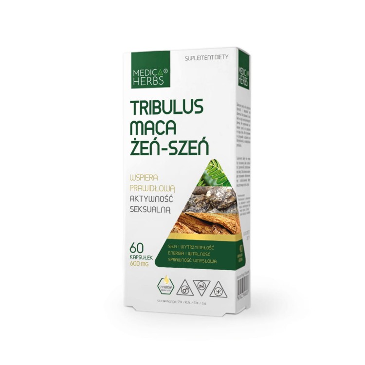 Medica Herbs Tribulus Maca Żeń-Szeń 60 kapsułek wspiera prawidłową aktywność seksualną mężczyzn