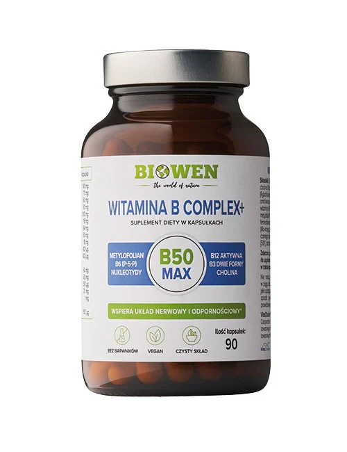 Biowen Witamina B Complex + (TMG) Kompleks witamin z grupy B - 90 kapsułek  Vege wspiera układ nerwowy