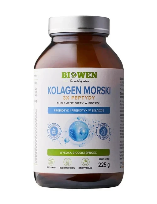 Biowen Kolagen morski 3x Peptydy, proszek 30 porcji Wspiera stawy, kości, skórę