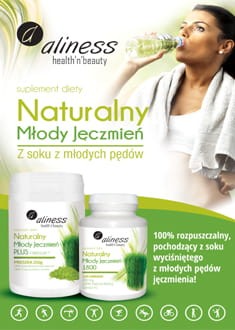 baner Aliness Naturalny Młody Jęczmień 1800 - 120 tabletek po 450 mg wspomaga odchudzanie, poprawa kondycji skóry