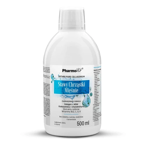 PharmoVit Stawy Chrząstki Mięśnie - w Płynie 500 ml (33 porcje) Kolagen Wołowy, Glukozamina, MSM, Chondroityna, Witaminy, Ekstrakty Roślinne