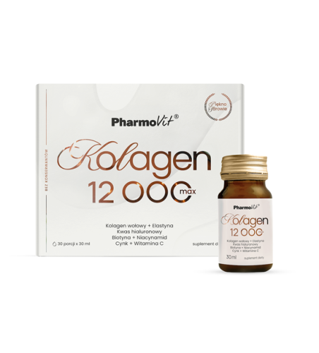 PharmoVit Kolagen 12 000 max - w płynie 30 butelek x 30 ml Kompleksowe wsparcie urody oraz narządów ruchu