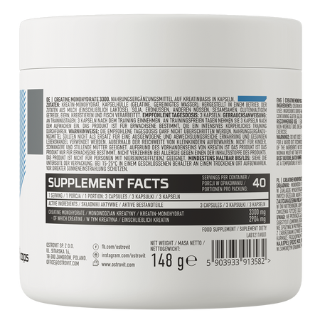 OstroVit Kreatyna Monohydrat 3300 mg - 120 kapsułek Poprawa wydolności fizycznej