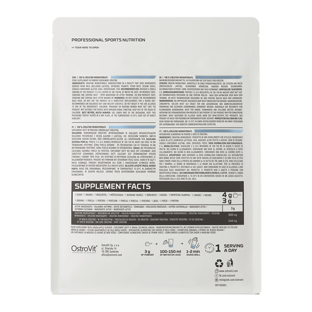 OstroVit Kreatyna Monohydrat 300 g (naturalny smak) proszek 100 porcji Poprawa wydolności fizycznej