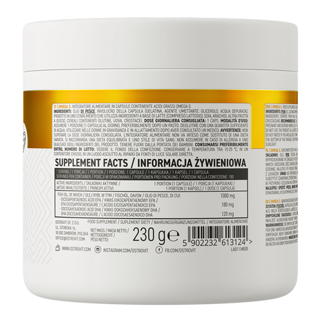 OstroVit Omega 3 (180 kapsułek żelowych z olejem) Wspiera serce, mózg, wzrok