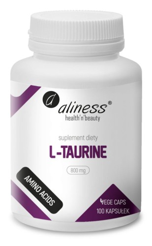 Opakowanie Aliness L-Taurine 800 mg, 100 kapsułek vege z L-tauryną