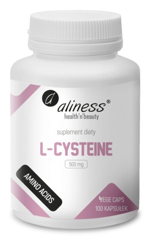 Opakowanie Aliness L-Cysteine 500 mg, 100 kapsułek vege z L-cysteiną