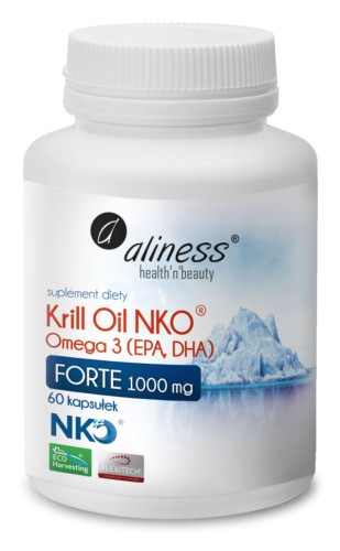 Aliness Krill Oil NKO® Omega 3 z Astaksantyną 1000 mg FORTE - Olej z kryla 60 kapsułek Wspiera układ sercowo-naczyniowy