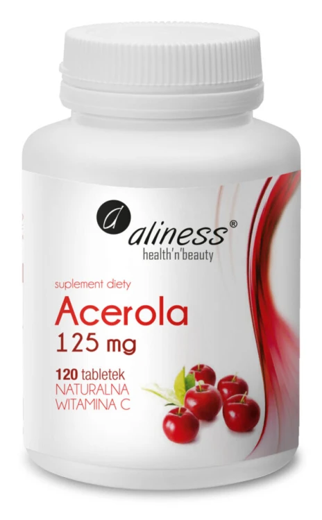 Opakowanie Aliness Acerola 125 mg, 120 tabletek z naturalną witaminą C