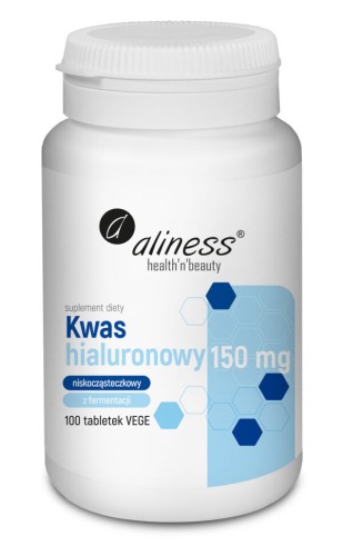 Opakowanie Aliness Kwas Hialuronowy Niskocząsteczkowy 150 mg, 100 tabletek Vege