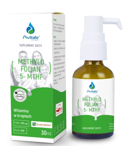Avitale MethyloFolian Quatrefolic 5- MTHF 200 µg (Kwas foliowy) Dla kobiet, w kroplach 600 porcji Wspiera wzrost i rozwój tkanek matczynych