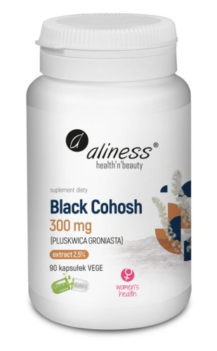 Opakowanie Aliness Black Cohosh 300 mg (Pluskwica Groniasta) – 90 kapsułek VEGE