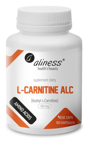 Aliness L-Carnityne ALC 500mg (L-karnityna) 100 kapsułek VEGE Wspiera redukcję tkanki tłuszczowej i zwiększa wydolność fizyczną
