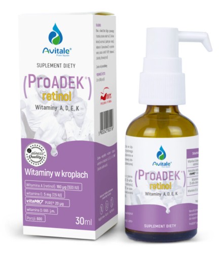 Avitale Witamina ProADEK® retinol w kroplach 600 porcji wspiera wzrok, odporność, kości