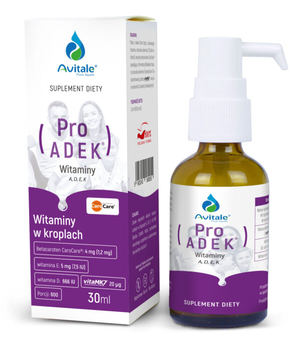 Avitale ProADEK – witaminy A, D3, E i K2 w kroplach, 30 ml
