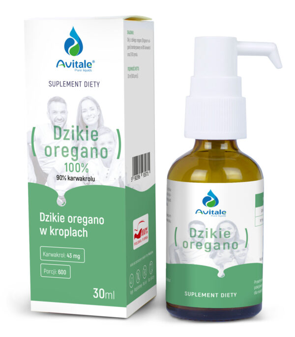 Avitale Dzikie oregano 100% naturalny olej, 90% Naturalnego karwakrolu, w kroplach 600 porcji Vege wspiera odporność, zwalcza bakterie, wirusy i grzyby