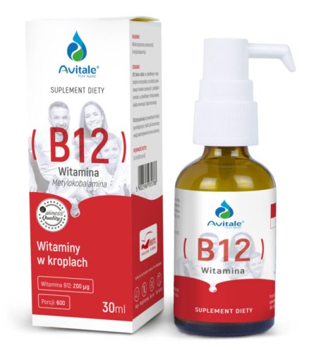Avitale Witamina B12 (Metylokobalamina) 200 µg, w kroplach 600 porcji Vege wspiera układ nerwowy