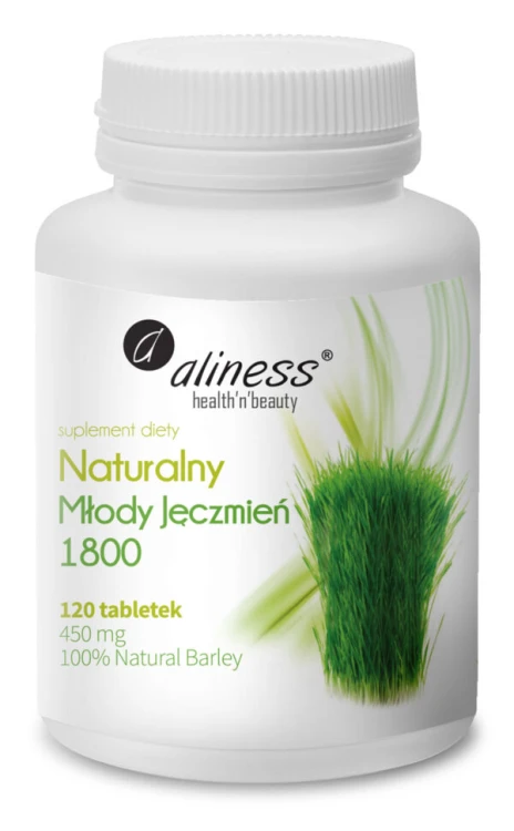 Aliness Naturalny Młody Jęczmień 1800 - 120 tabletek po 450 mg wspomaga odchudzanie, poprawa kondycji skóry