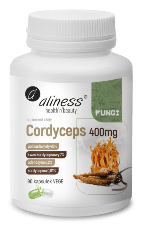 Aliness Cordyceps 400mg (MACZUŻNIK CHIŃSKI) 90 kapsułek VEGE wzmacnia odporność, zwiększa energię i wydolność fizyczną