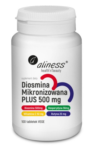 Opakowanie Aliness Diosmina Mikronizowana PLUS 500 mg, 100 tabletek Vege
