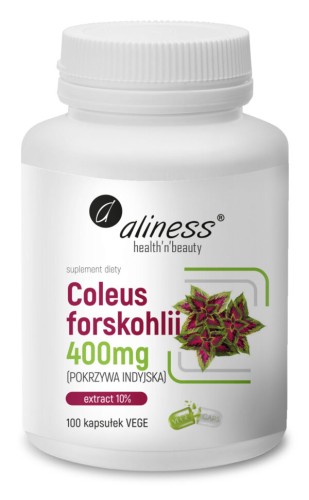 Aliness Coleus Forskohlii 400 mg – białe opakowanie 100 kapsułek VEGE z ekstraktem pokrzywy indyjskiej