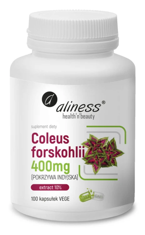 Aliness Coleus Forskohlii 400 mg – białe opakowanie 100 kapsułek VEGE z ekstraktem pokrzywy indyjskiej