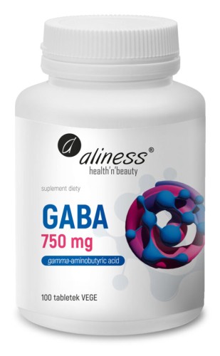 Aliness GABA 750 mg - 100 tabletek VEGE wspiera jakość snu i ogólne samopoczucie, uspokaja i redukuje stres
