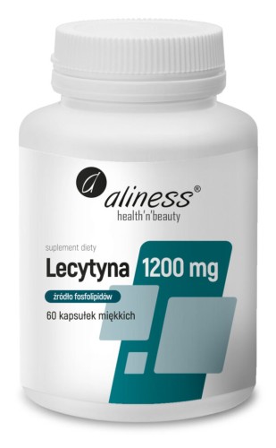 Opakowanie Aliness Lecytyna 1200 mg – opakowanie 60 kapsułek miękkich, źródło fosfolipidów sojowych