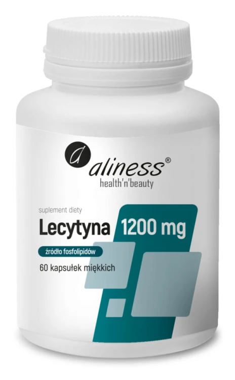 Opakowanie Aliness Lecytyna 1200 mg – opakowanie 60 kapsułek miękkich, źródło fosfolipidów sojowych