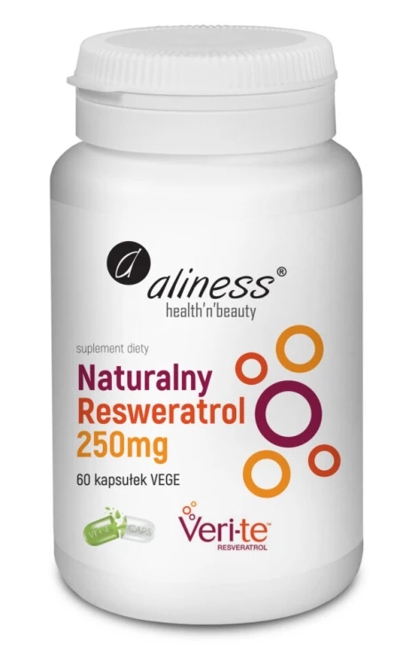 Opakowanie Aliness Naturalny Resweratrol Veri-Te 250 mg – 60 kapsułek VEGE