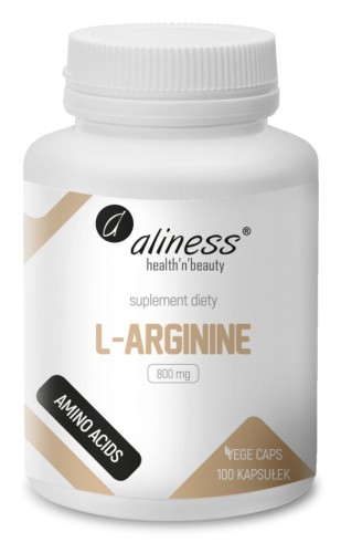 Aliness L-Arginine 800 mg (L-Arginina) 100 kapsułek VEGE wspiera prawidłowe ciśnienie krwi