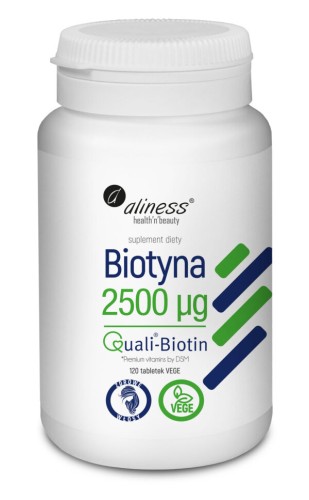 Opakowanie Aliness Biotyna 2500 mcg QualiBiotin®, 120 tabletek VEGE