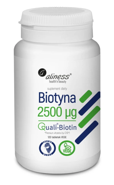 Opakowanie Aliness Biotyna 2500 mcg QualiBiotin®, 120 tabletek VEGE