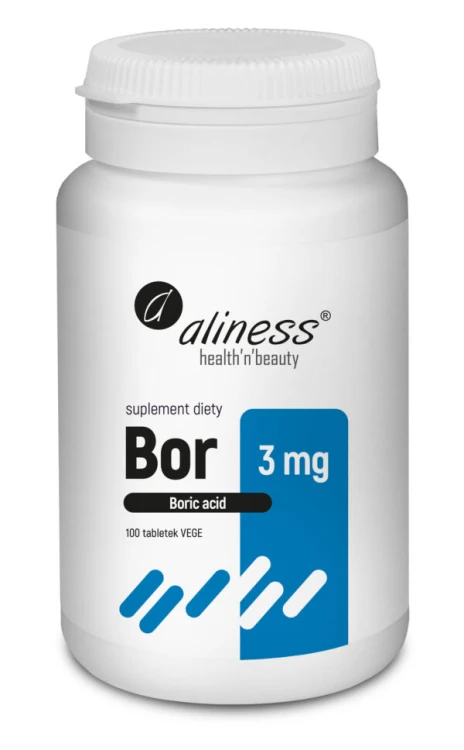 Aliness Bor 3 mg (kwas borowy) 100 tabletek Vege Wspiera Kości, Stawy, Regulacja Równowagi Hormonalnej
