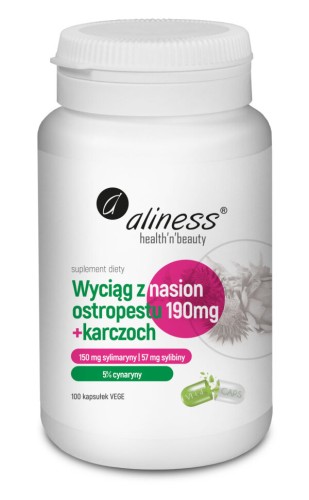 Aliness Ekstrakt z nasion ostropestu 190 mg+karczoch 100 kapsułek Vege wspiera funkcjonowanie wątroby