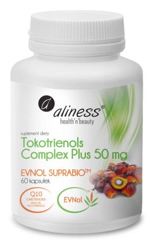 Aliness Tokotrienols Complex PLUS 50 mg EVNOL SUPRABIO Witamina E, Koenzym Q10, 60 kapsułek Wsparcie serca, układu krążenia i nerwowego