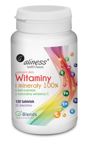 opakowanie Aliness Witaminy i Minerały 100%, kompleks witaminowo-mineralny, 120 tabletek