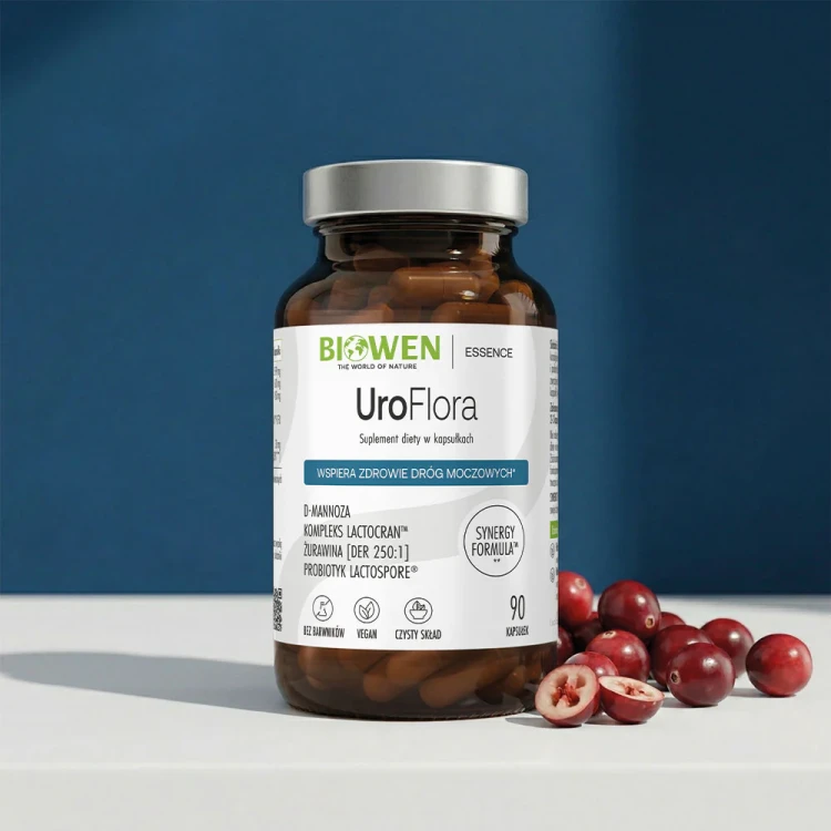 Biowen UroFlora (D-mannoza, Żurawina, Pokrzywa) 90 kapsułek Vege Wspiera zdrowie dróg moczowych