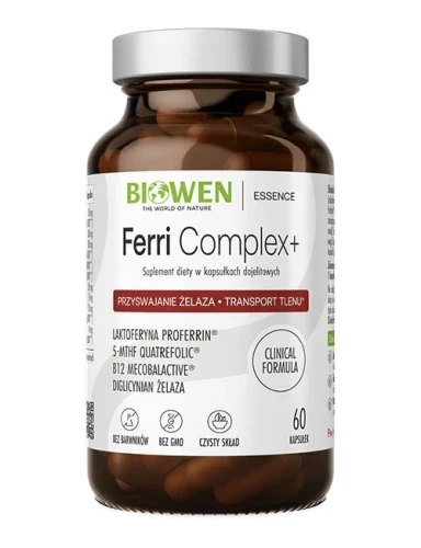 Biowen Ferri Complex+ (Żelazo Diglicynian, Laktoferyna, Kwas foliowy) 60 kapsułek Wsparcie produkcji czerwonych krwinek i hemoglobiny