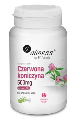 Aliness Czerwona koniczyna extract 8% 500 mg (menopauza) 90 kapsułek VEGE wspiera dobre samopoczucie w okresie menopauzy