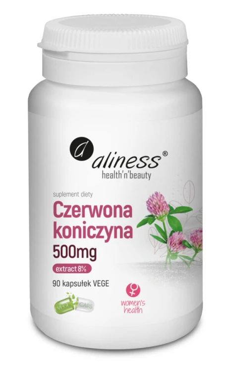Aliness Czerwona koniczyna extract 8% 500 mg (menopauza) 90 kapsułek VEGE wspiera dobre samopoczucie w okresie menopauzy