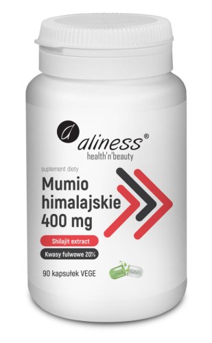 Aliness Mumio himalajskie 400mg (Shilajit extract) 90 kapsułek Vege wspiera odporność, prawidłową masę ciała, umysł i funkcje poznawcze