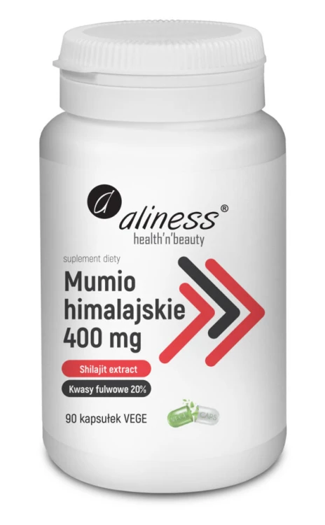 Aliness Mumio himalajskie 400mg (Shilajit extract) 90 kapsułek Vege wspiera odporność, prawidłową masę ciała, umysł i funkcje poznawcze
