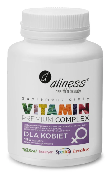 Aliness Premium Vitamin Complex dla kobiet 120 tabletek VEGE wspomaga naturalne funkcje organizmu
