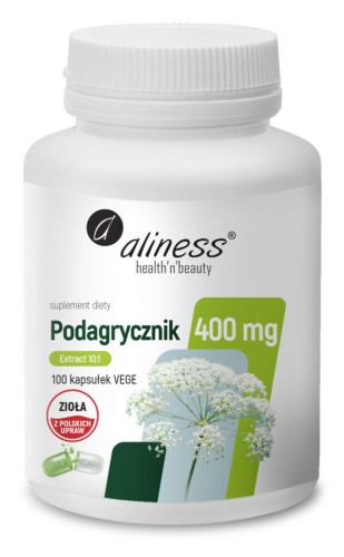 Aliness Podagrycznik ekstrakt 10:1 400mg - 100 kapsułek Vege wspomaga wspiera  wątrobę, nerki i przewód pokarmowy