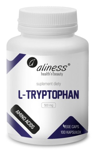 Aliness L-Tryptophan 500 mg - 100 kapsułek VEGE wspiera spokojny, relaksujący sen i dobry nastrój