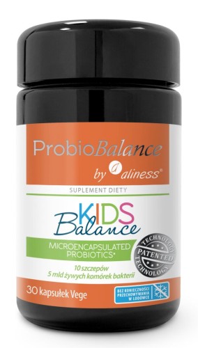 Aliness ProbioBALANCE KIDS Balance 5 mld, 30 kapsułek Vege – probiotyk dla dzieci w ciemnej butelce