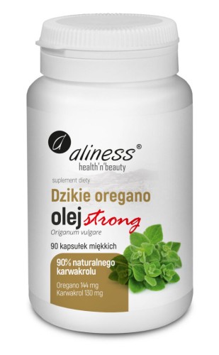 Aliness Dzikie Oregano Olej STRONG 100% naturalny (90% karwakrolu) – białe opakowanie, 90 kapsułek
